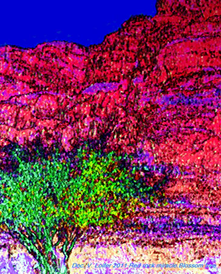 Red Rock miracle.Blossom tree in desert Digital Art by Dr Loifer Vladimir