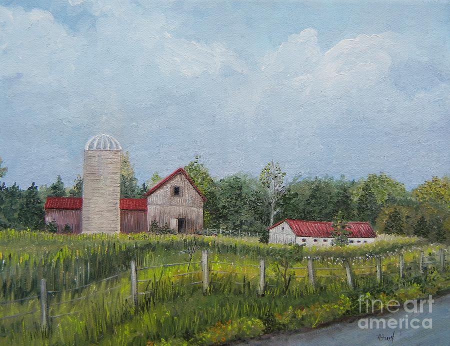 Red Roof Barns Painting by Reb Frost