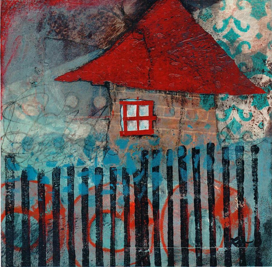 Graphic Abstract Design Mixed Media - Red Roof House by Laura  Lein-Svencner