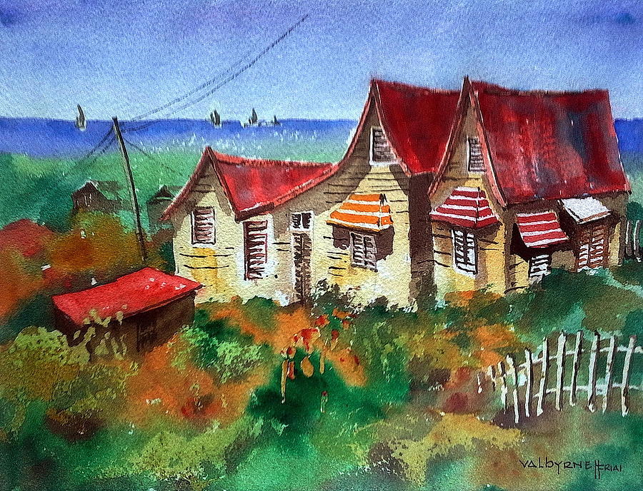 Red Roofs in Barbados Mixed Media by Val Byrne