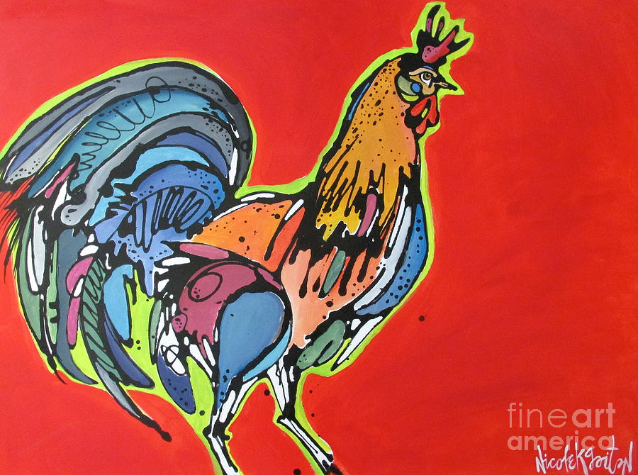 Red Rooster Painting by Nicole Gaitan