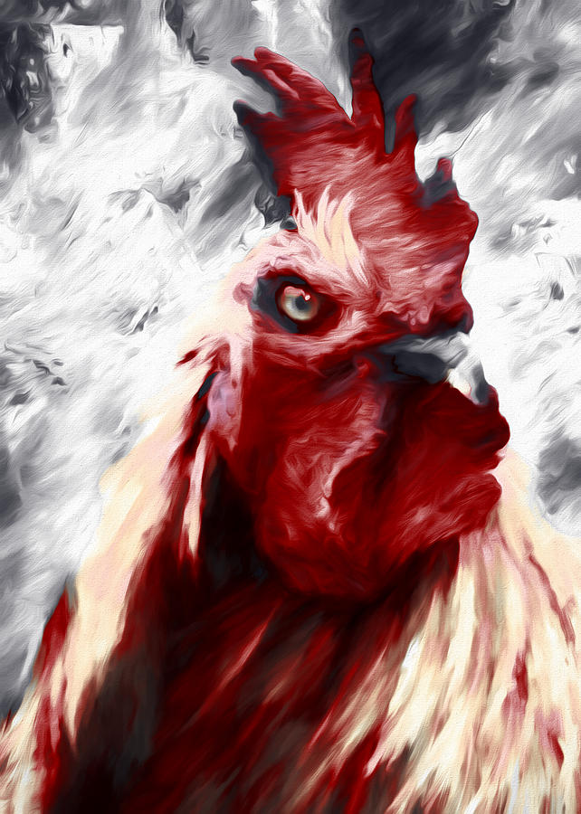 Abstract Mixed Media - Red Rooster Rampage by Georgiana Romanovna