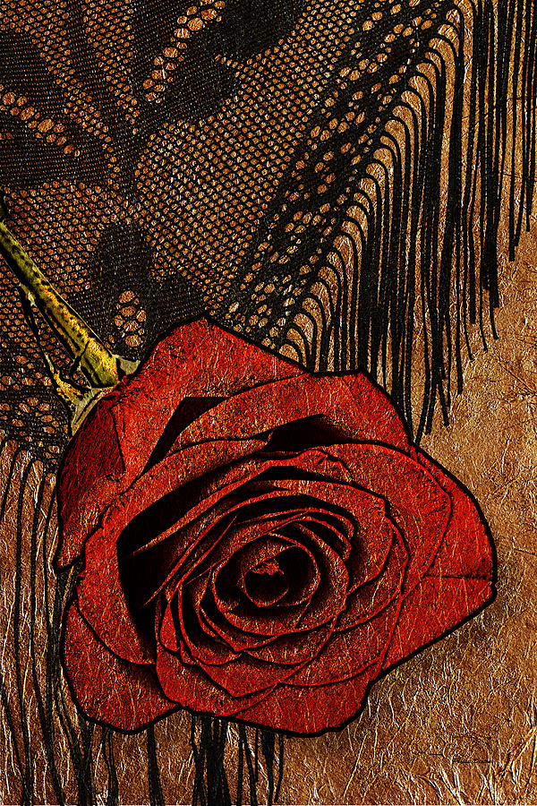 Red Rose And Shawl Gold Leaf Photograph by Phyllis Denton