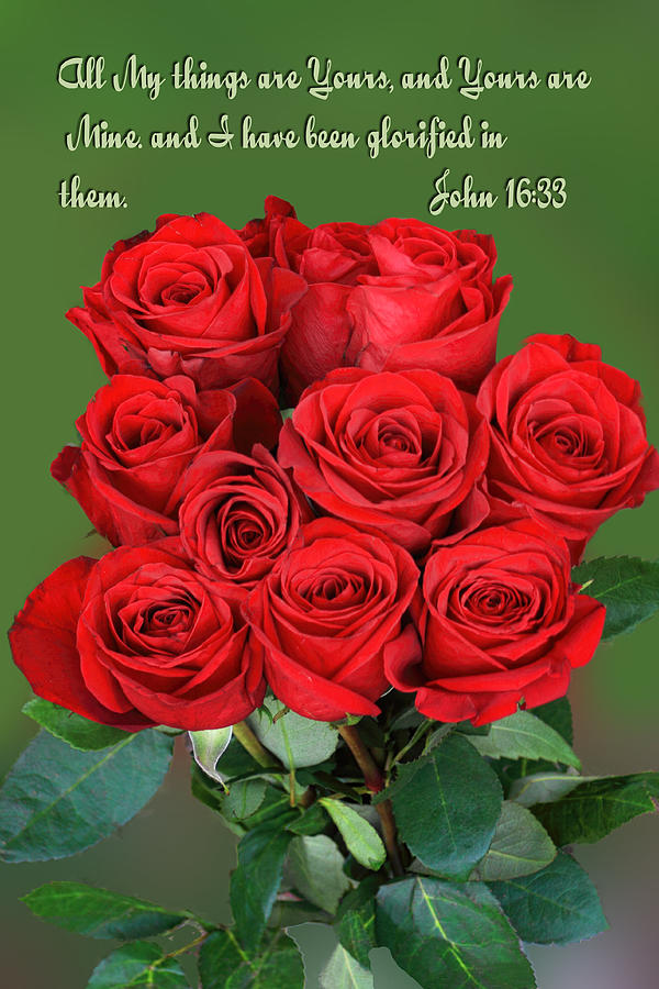 Red Rose Bouquet John 16v33 Photograph by Linda Phelps