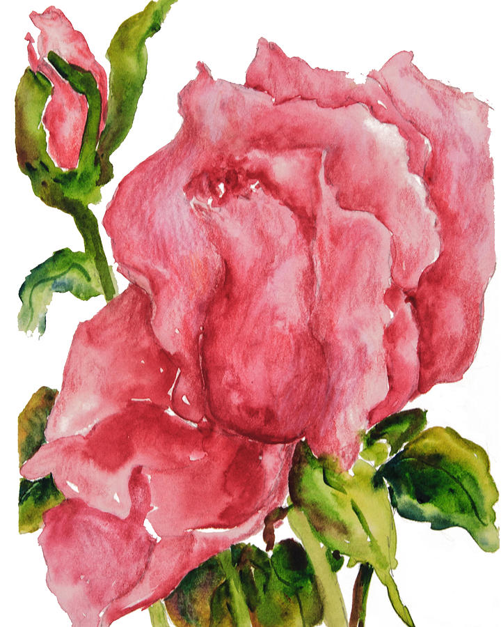 Red Rose Bud Painting by Sally Quillin