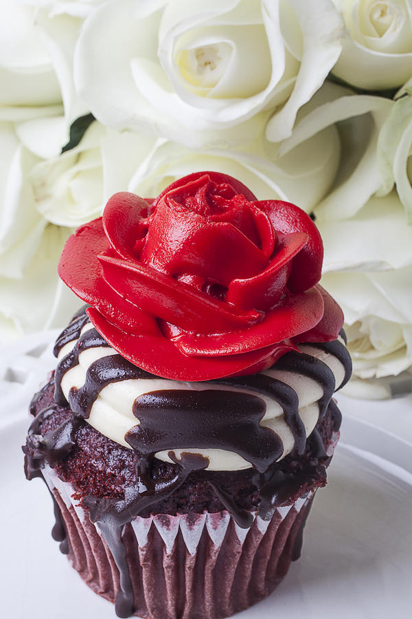 Rose Photograph - Red rose cupcake by Garry Gay