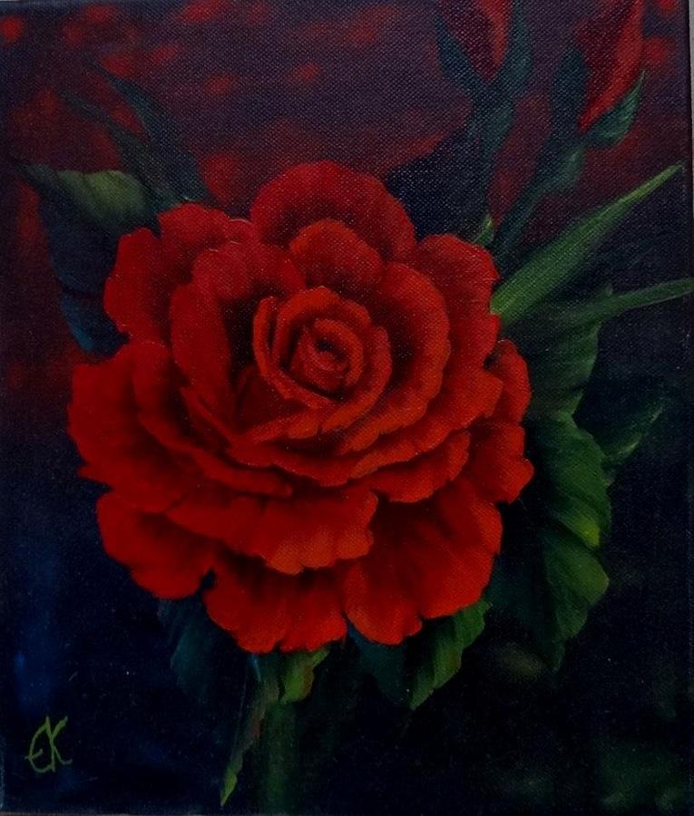 Red Rose Painting by Fineartist Ellen
