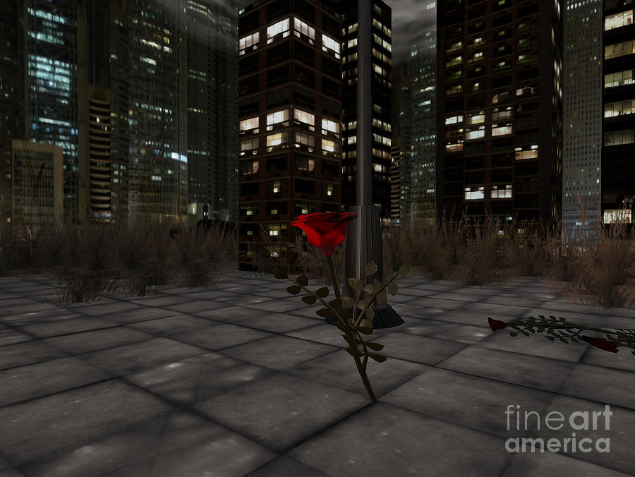 Red rose in the city Digital Art by Susanne Baumann