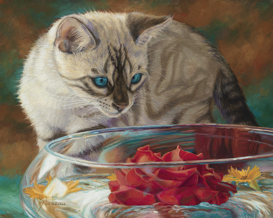 Cat Painting - Red Rose by Lucie Bilodeau