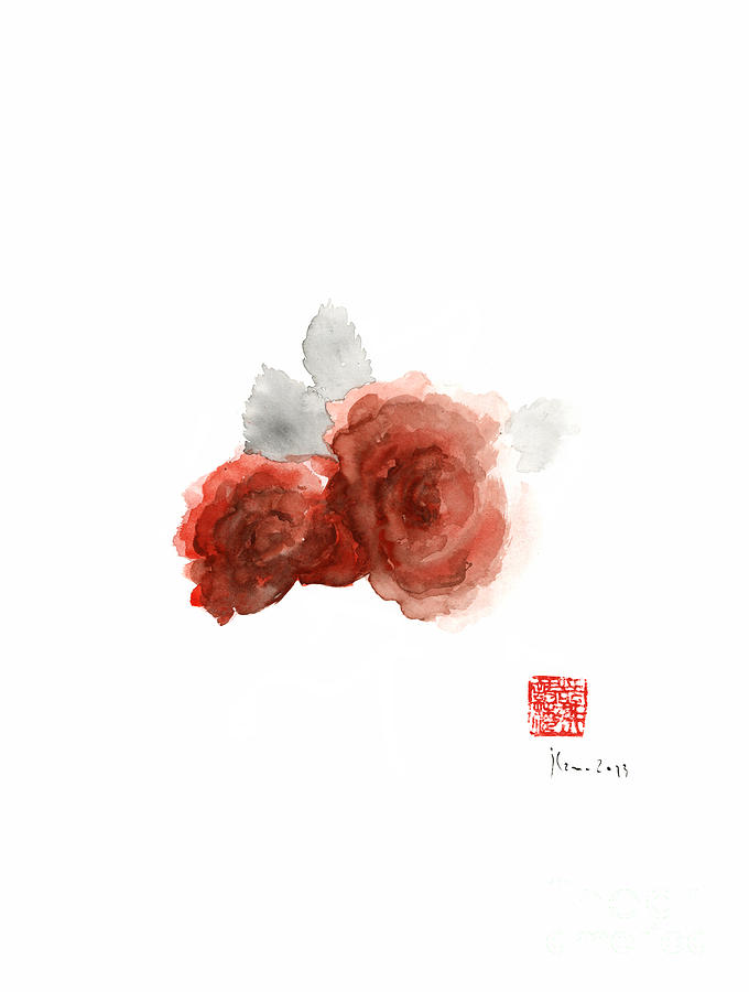 Rose Painting - Red Rose Roses Flower aromatherapy scet parfums orange grey watercolor painting by Mariusz Szmerdt