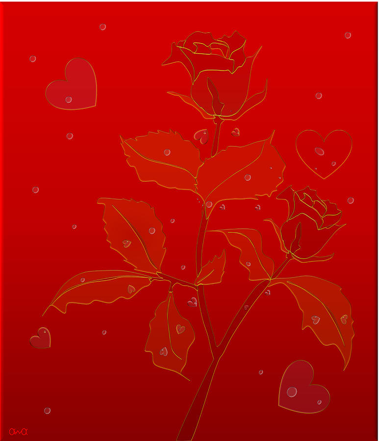 Rose Digital Art - Red Roses II by Anna Elia
