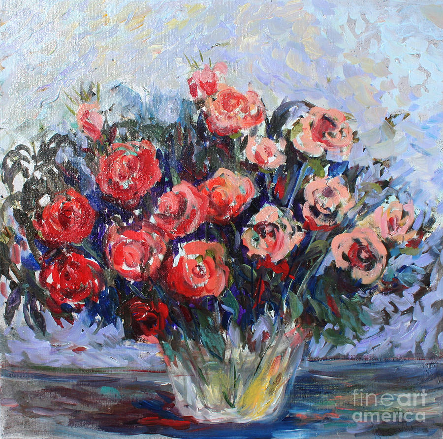 Valentine's Day Painting - Red Roses In Glass by Avonelle Kelsey Valentine's Day Painting - Red Roses In Glass by Avonelle Kelsey