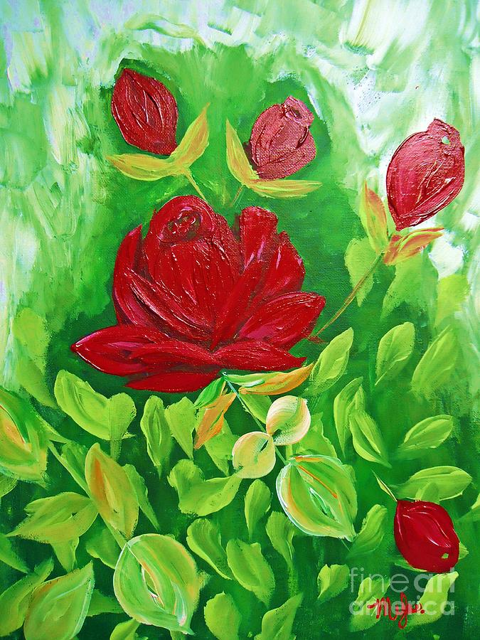 Red Roses in the Garden 2 Painting by Saundra Myles - Fine Art America