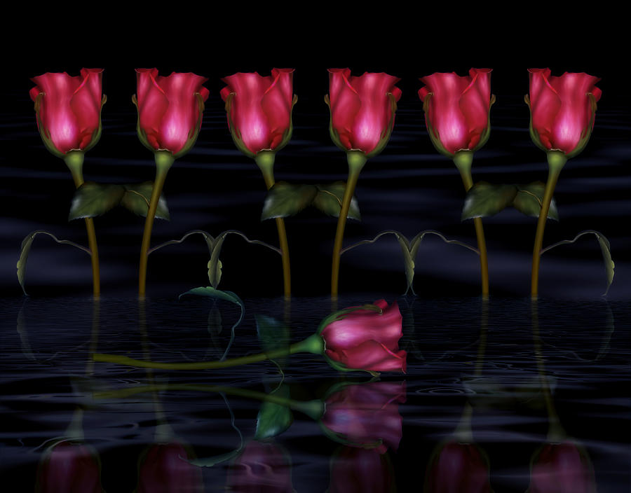 Red Roses In The Moonlight  Digital Art by Georgiana Romanovna
