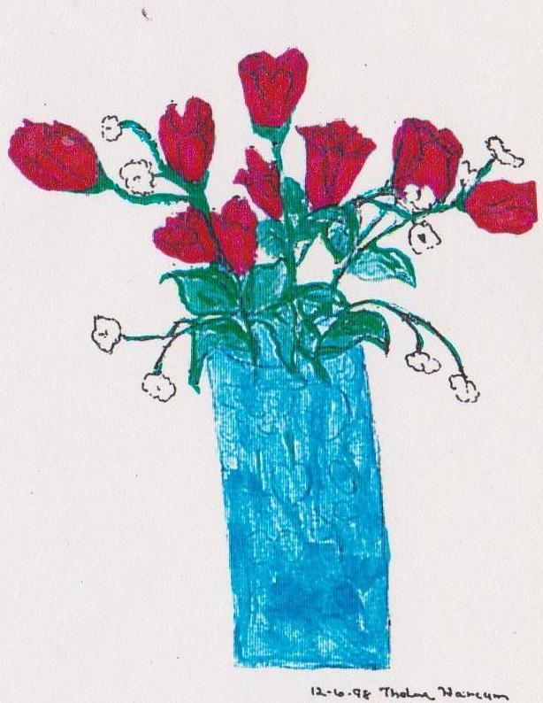 Rose Painting - Red Roses in Vase by Thelma Harcum