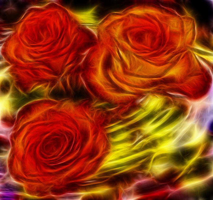 Red Roses in water - Fractal  Painting by Lilia S