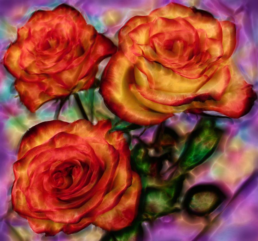 Red Roses in water - Silk edition Digital Art by Lilia D