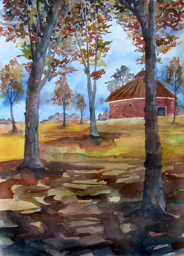 Red Round Barn Painting by James Huntley
