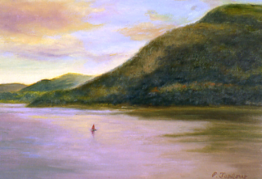 Mountain Painting - Red Sail on the Hudson by Phyllis Tarlow