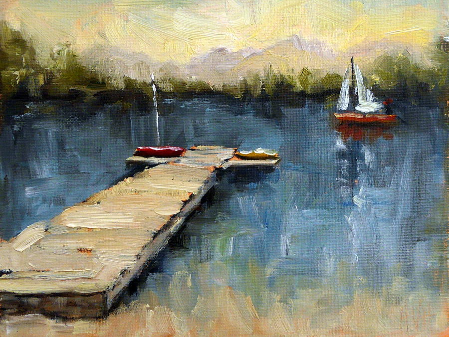 Red Sailboat Painting by Holly Van Hart