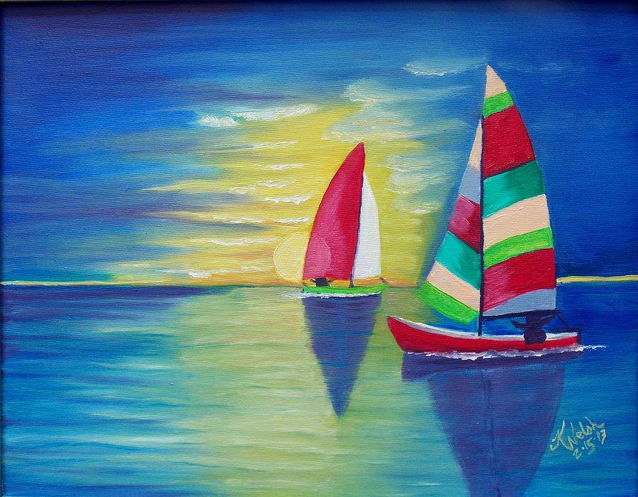 Sunset Painting - Red Sails in the Sunset by Kathern Ware