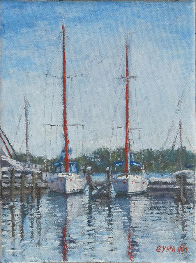 Red Sails Under Gray Sky Painting by Ritchie Eyma