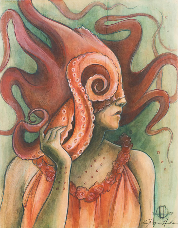 Red Sash Headdress Painting by Jacqueline Hudson