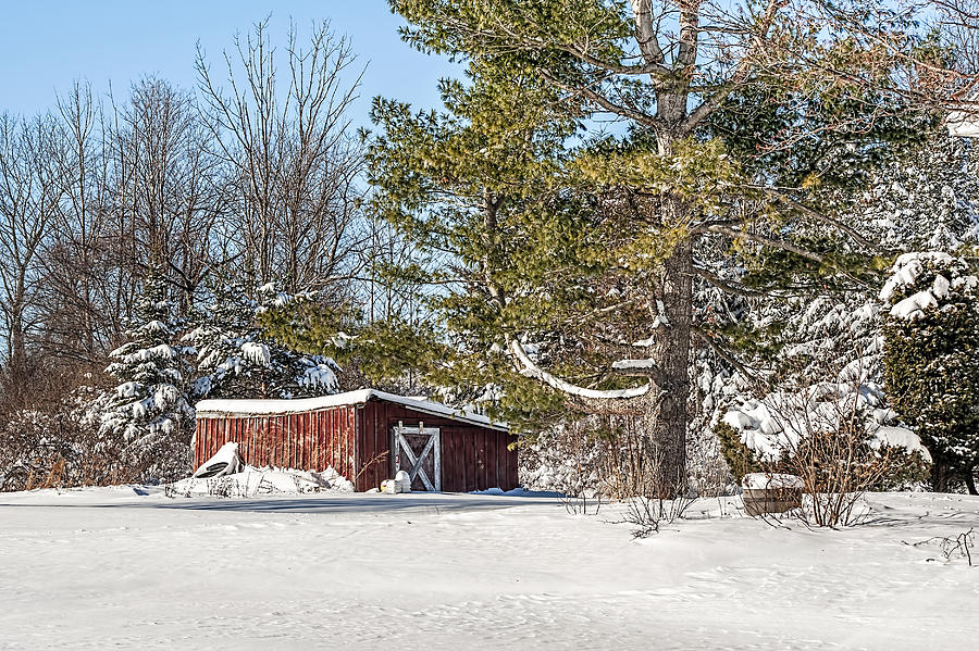 Winter Photograph - Red Shed in Snow by Ray Summers Photography