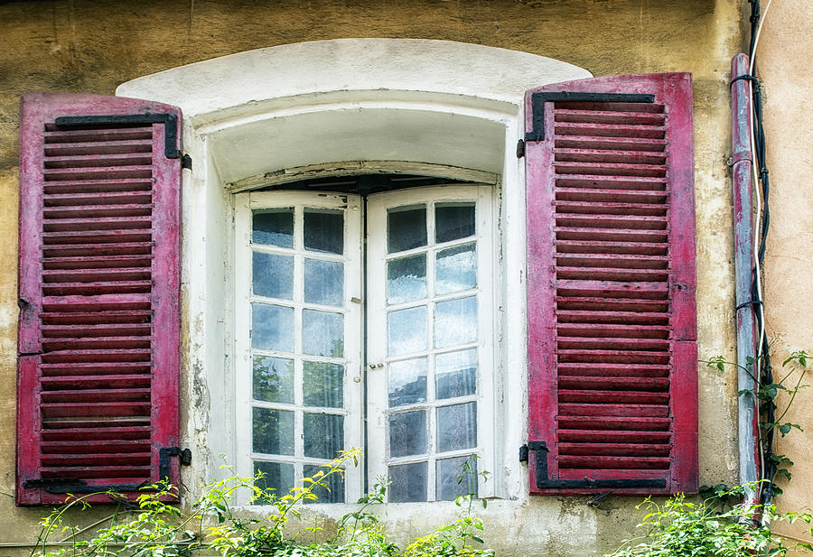 Architecture Photograph - Red Shuttered Windows in France by Georgia Clare