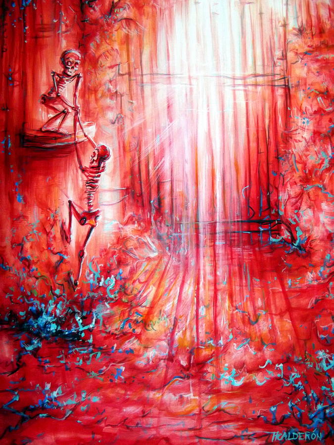 Red Skeleton Gate Painting by Heather Calderon