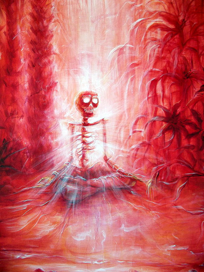 Red Skeleton Meditation Painting by Heather Calderon