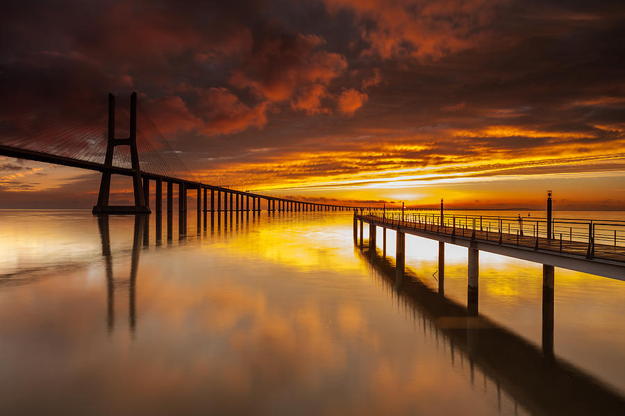 Bridge Photograph - Red Skies by Pedro Carmona Santos
