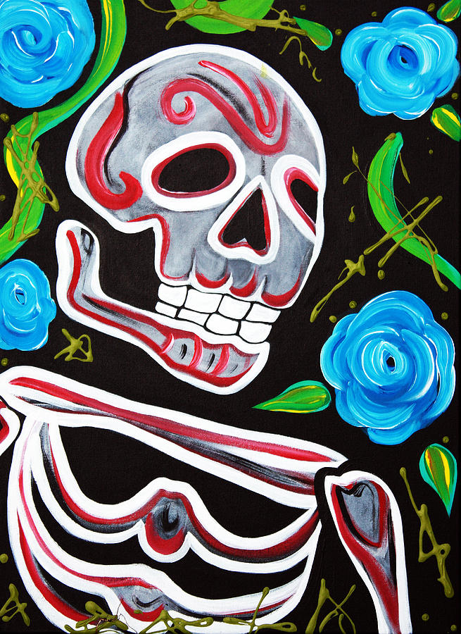 Holiday Painting - Red Skulls N Roses by Laura Barbosa