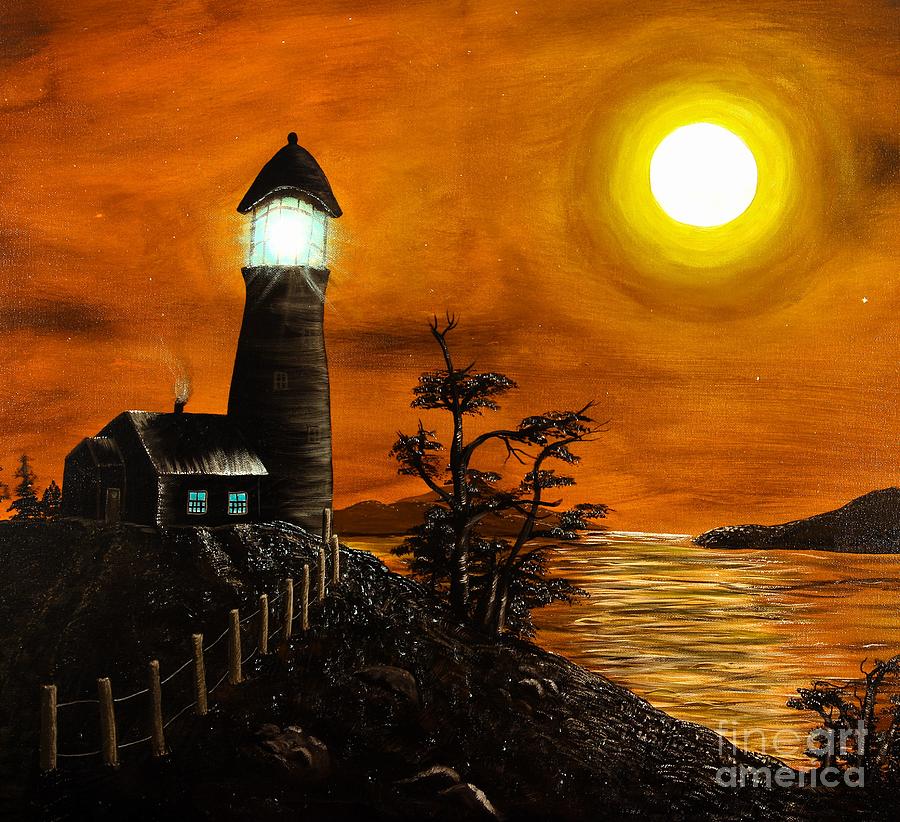 Amber Sky and Full Moon Painting by Barbara A Griffin