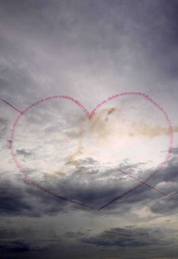 A beautiful heart painted by Red arrows acrobatic team in Minorca - Red sky in my heart Photograph by Pedro Cardona Llambias