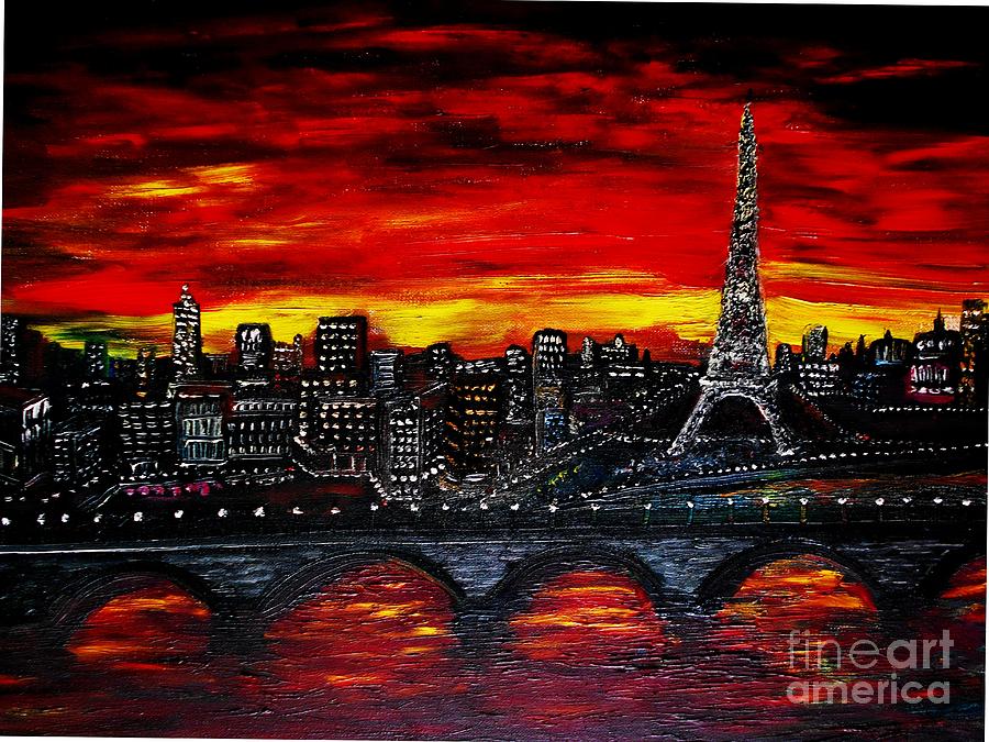 Paris Painting - Red Sky over Paris by Rhonda Lee
