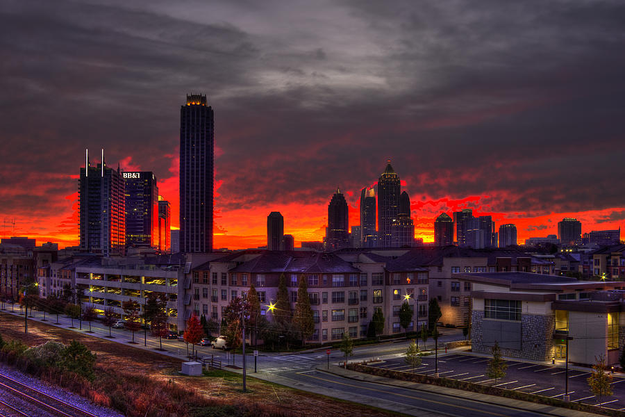 Red Sky Sunrise Midtown Atlanta by Reid Callaway