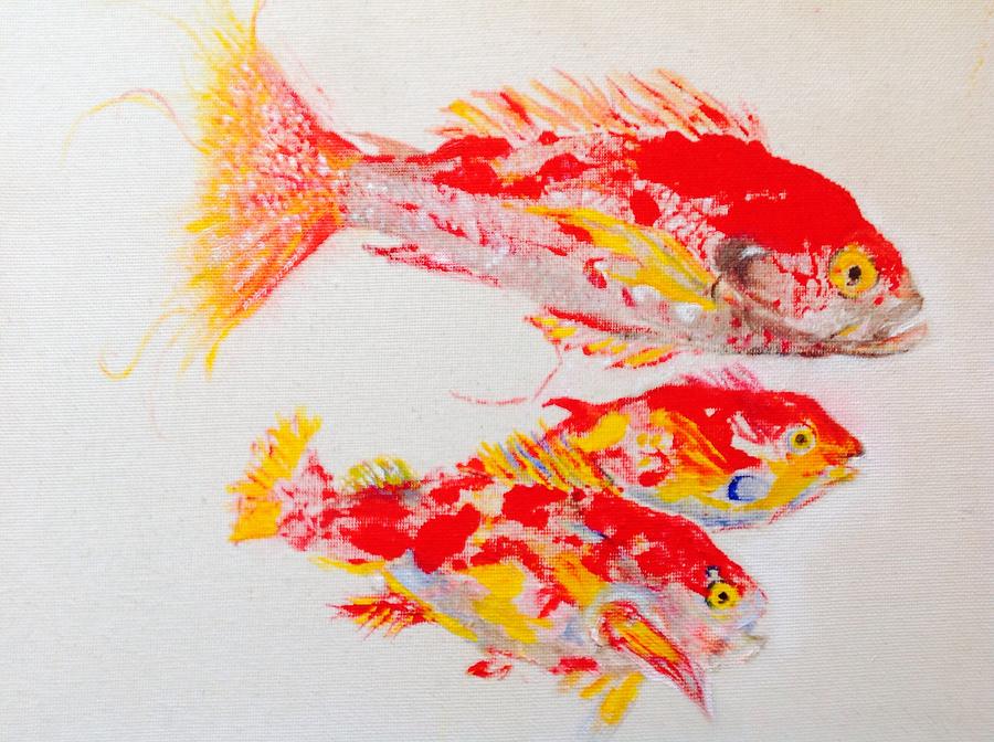 Fish Rubbing Painting - Red Snapper Family Painted by Phyllis Soderberg