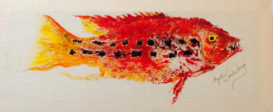 Fish Rubbing Painting - Red Snapper with Teeth by Phyllis Soderberg