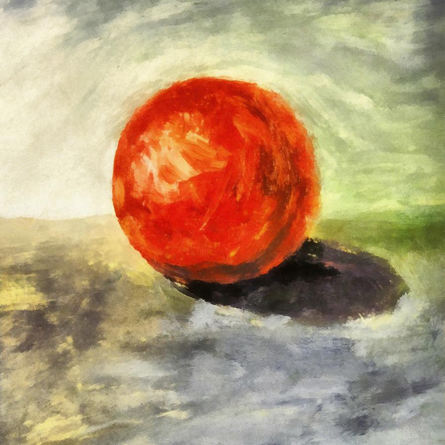 Red Sphere with Grey Painting by Michelle Calkins