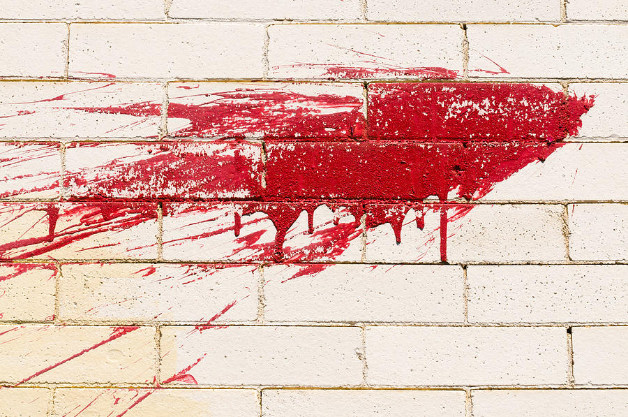 Red Splash On Brick Wall Photograph