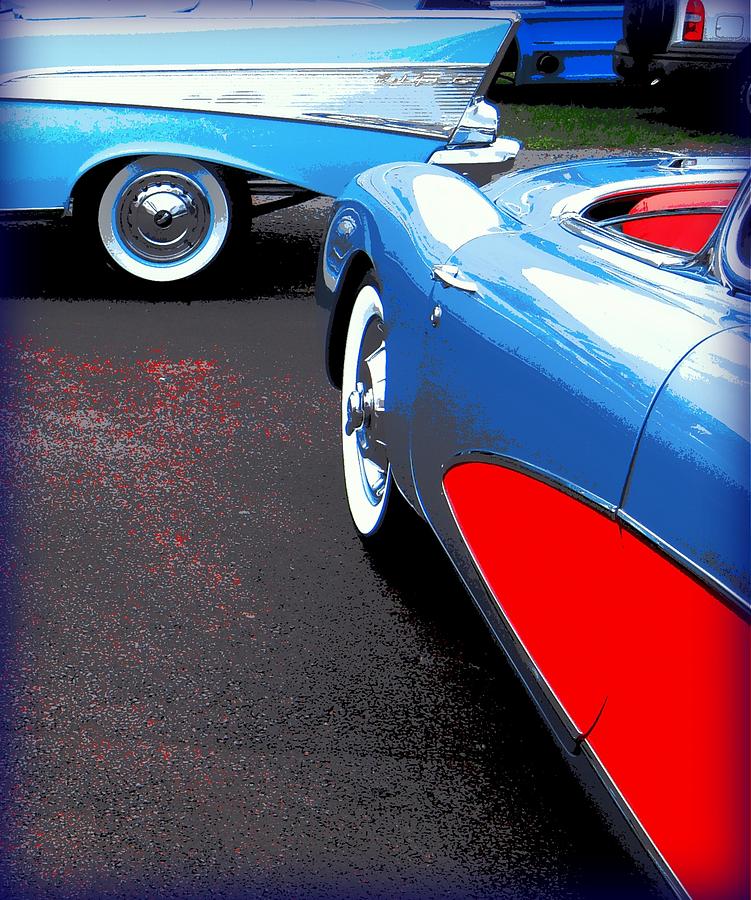 Red Splashed Asphalt with Two Chevrolets Photograph by Don Struke