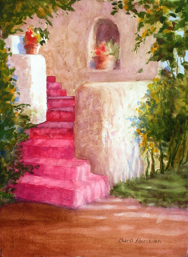Red Stairs Painting by Barbara Parisien