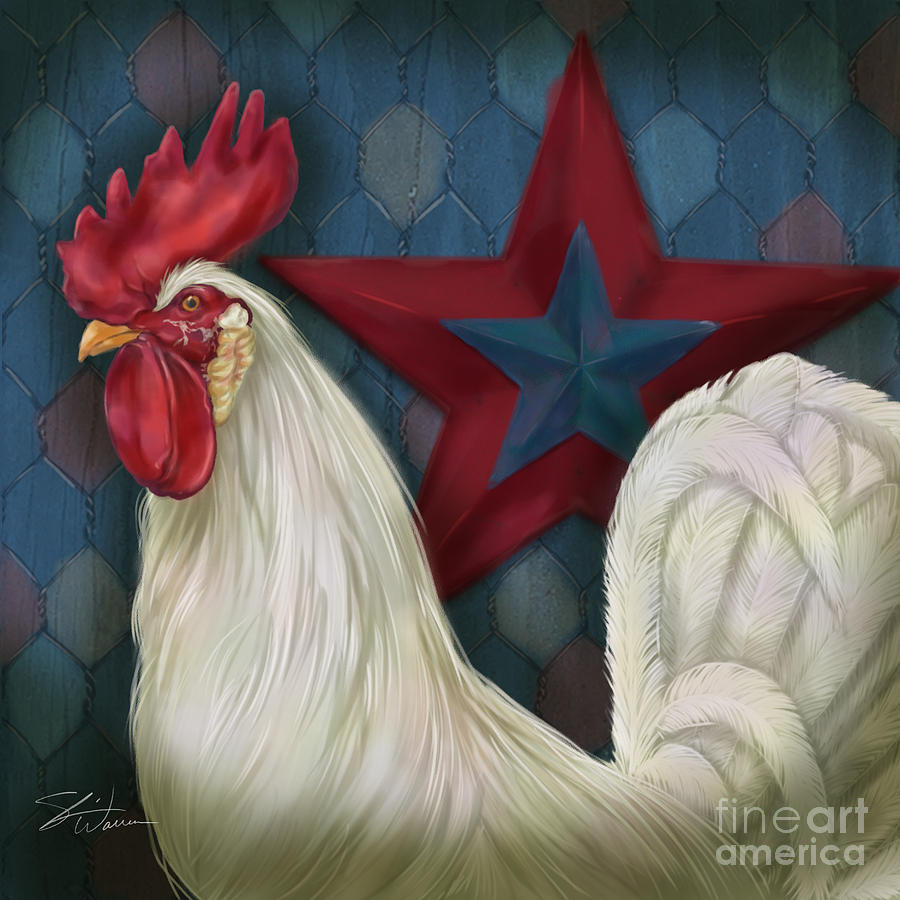 Red Star Rooster Mixed Media by Shari Warren