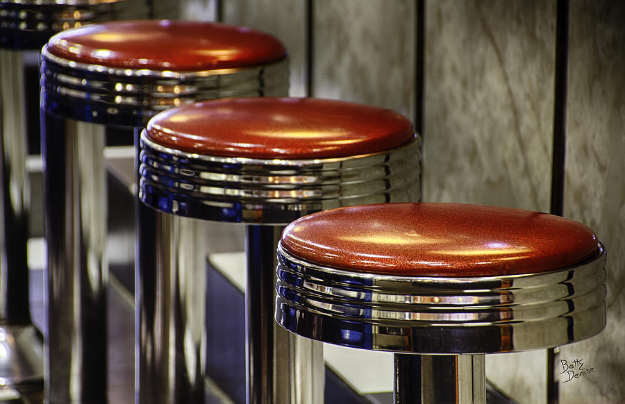 Vintage Photograph - Red and Chrome Diner Stools by Betty Denise
