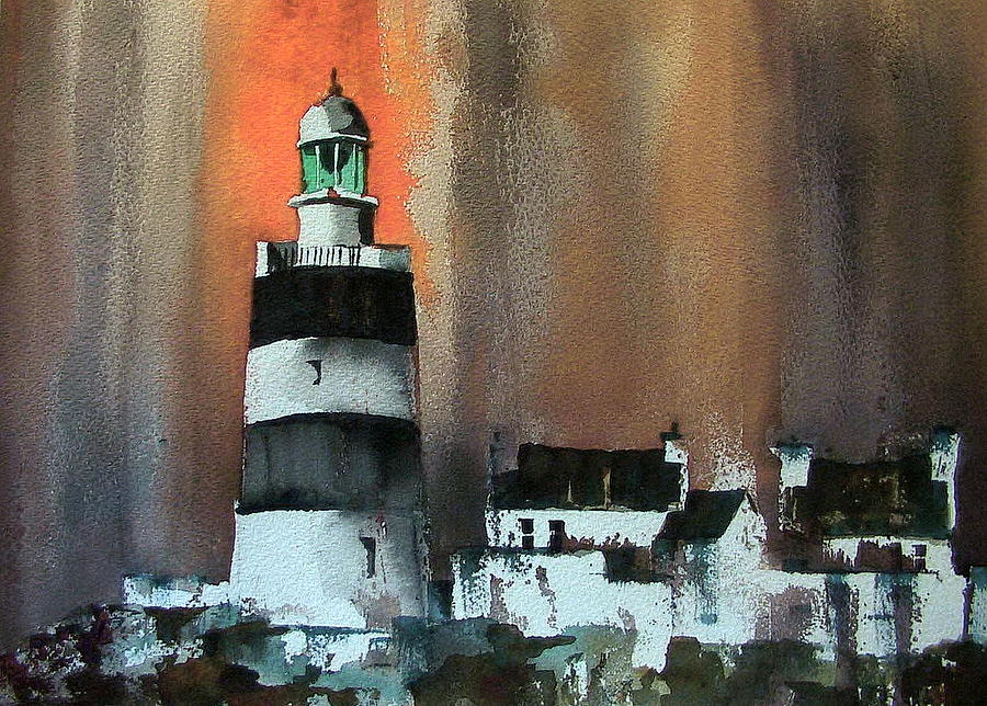 Red storm at Hook Head Wexford Painting by Val Byrne