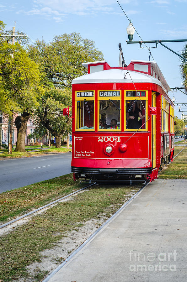 New Orleans Photograph - Red Streetcar on Canal Street by Kathleen K Parker
