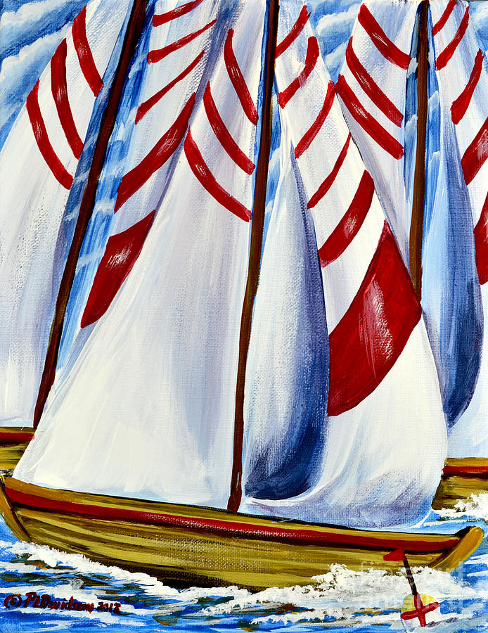 Red Stripe Sails Painting by Pat Davidson