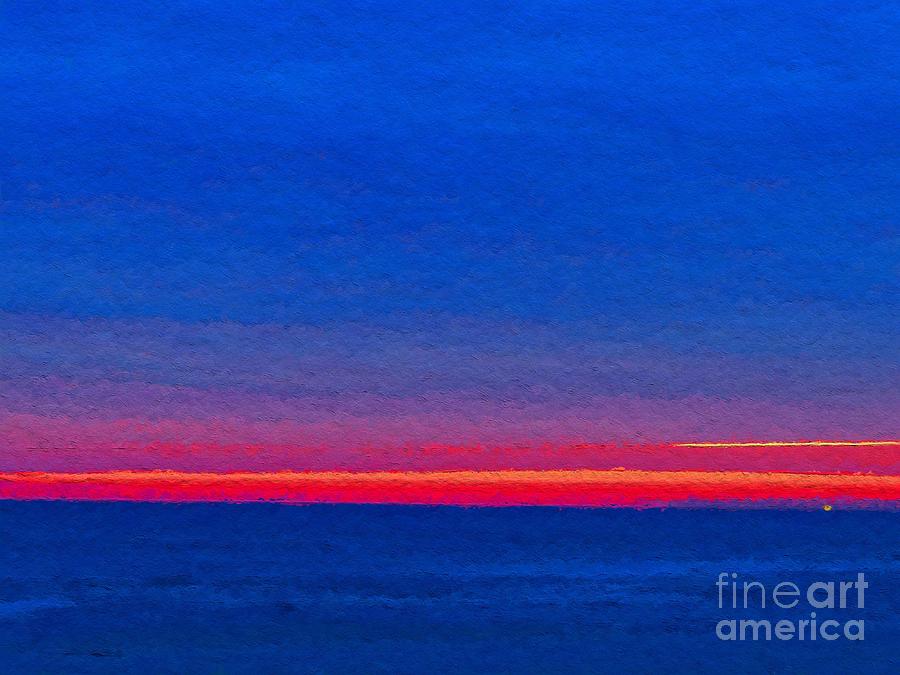 Abstract Photograph - Red stripe sunrise digital art by Rrrose Pix