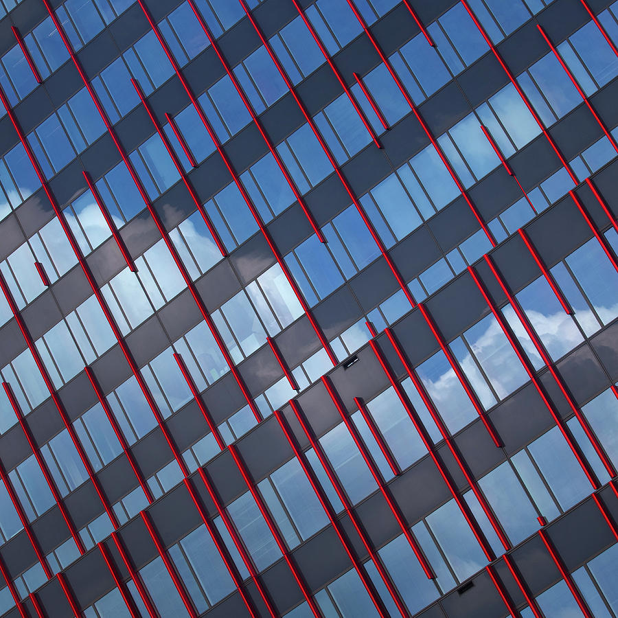 Architecture Photograph - Red Stripes In Blue by Jeroen Van De